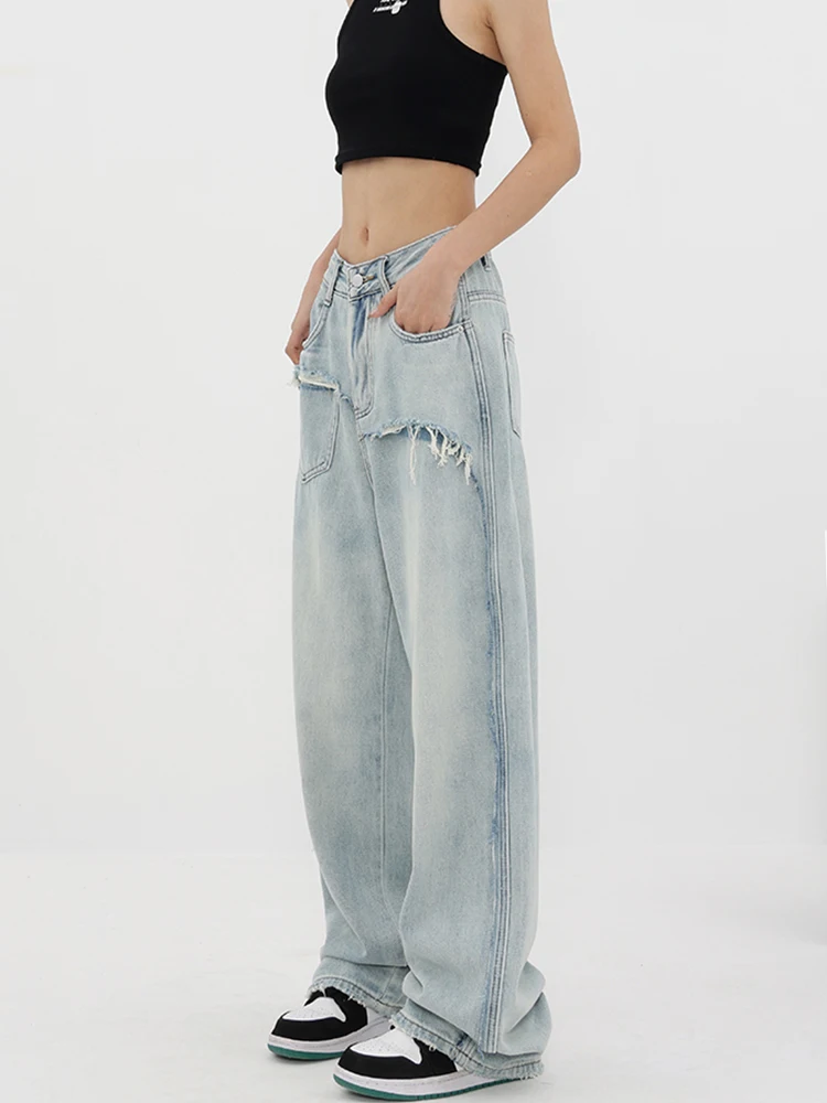 American Vintage Y2k Fashion Women Harajuku Jeans Punk Loose Casual PocketDenim Cargo Pants Baggy Streetwear Long Trousers Tide