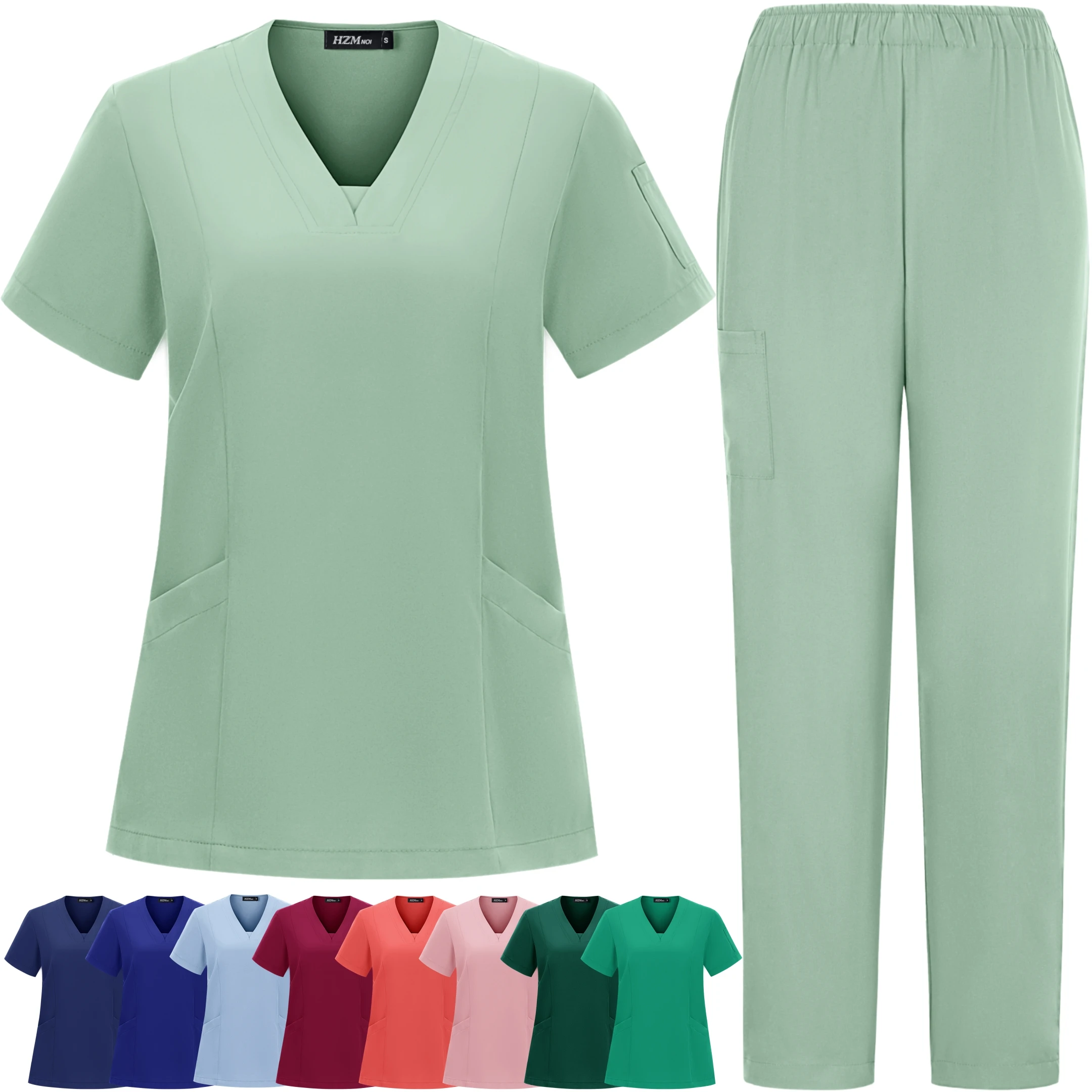 

Nurse Medical Uniform High Quality Pet Grooming Care Workwear Set Scrubs Operating Room Surgical Gown Short Sleeve Elastic Pants