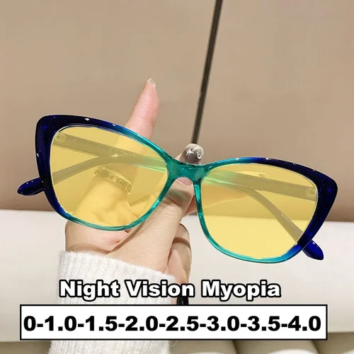 2025 gafas de visión nocturna de moda para hombres y mujeres, gafas de miopía con lentes amarillos de ojo de gato a la moda, gafas de visión cercana Vintage para conducir