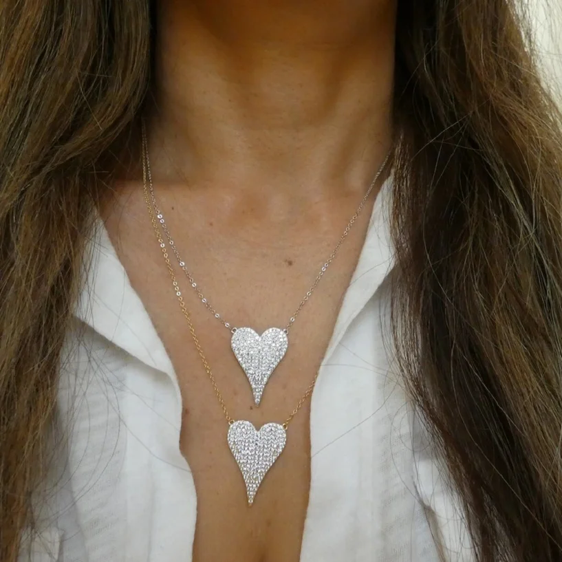 Extra Big Heart Necklace 100% 925 Sterling Silver Micro Paved 5A CZ Classic Fashion High Quality Women Jewelry