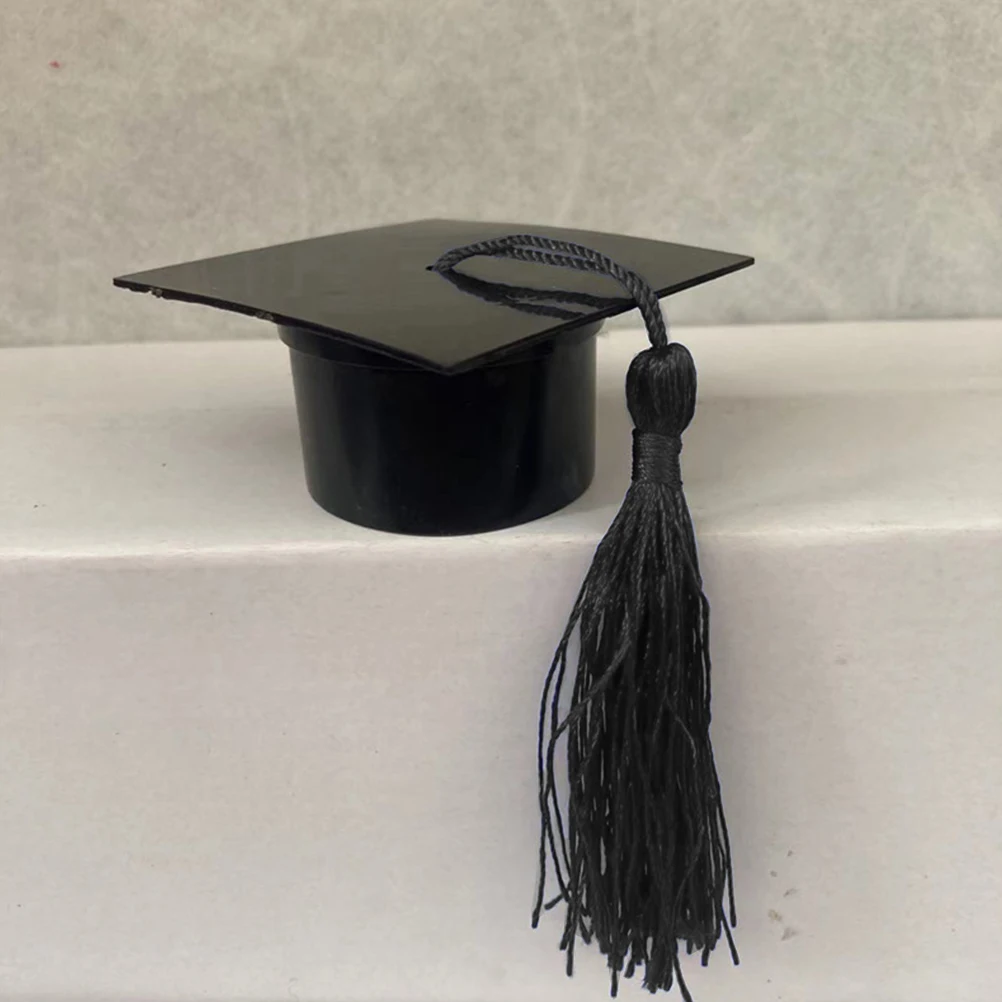 

12 Pcs Black Plastic Graduation Hat Gift Boxes Tassel Decorated Candy Holders Bulk Packaging Party Supplies Graduation