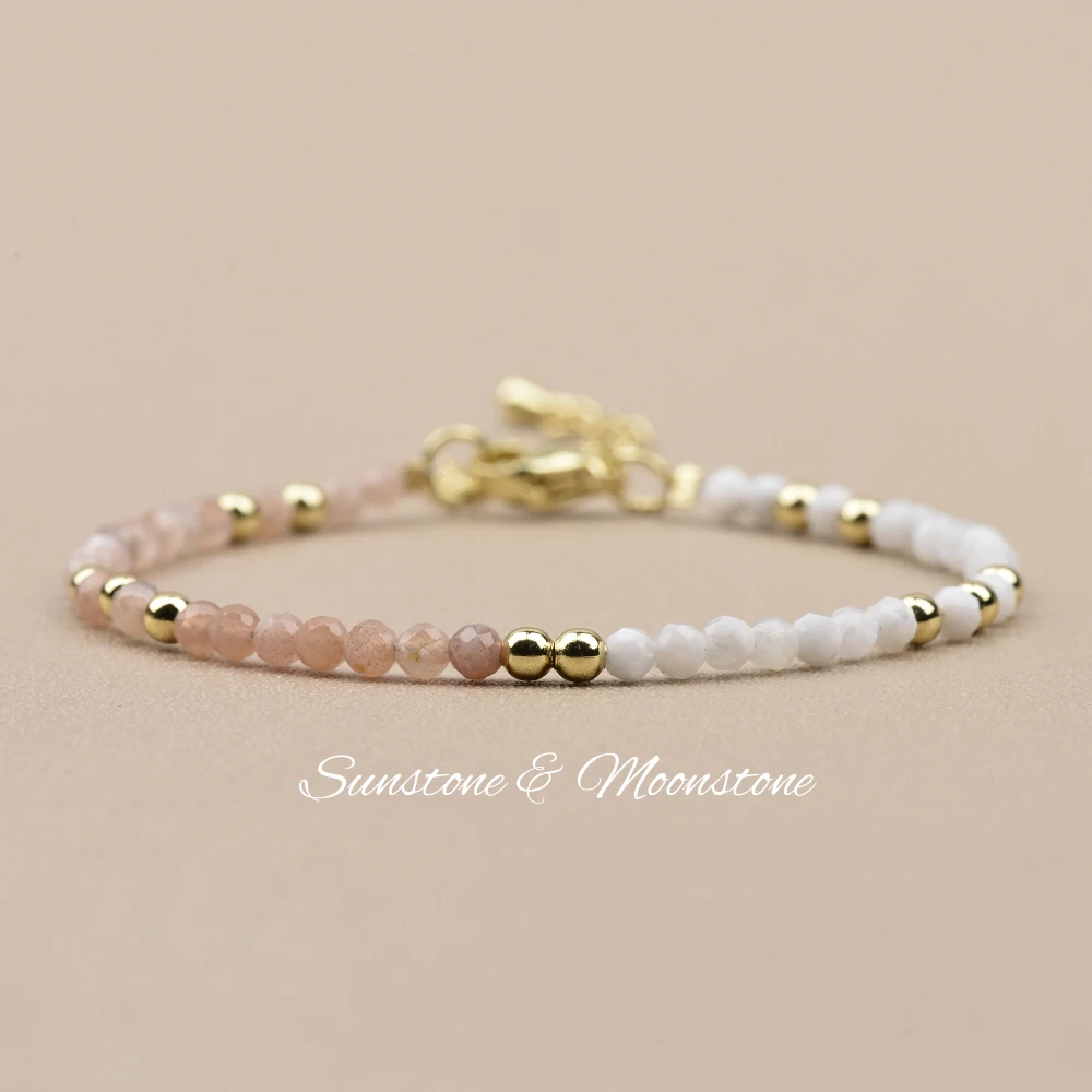 3mm Faceted Sunstone and Moonstone Fashion Bracelet for Women