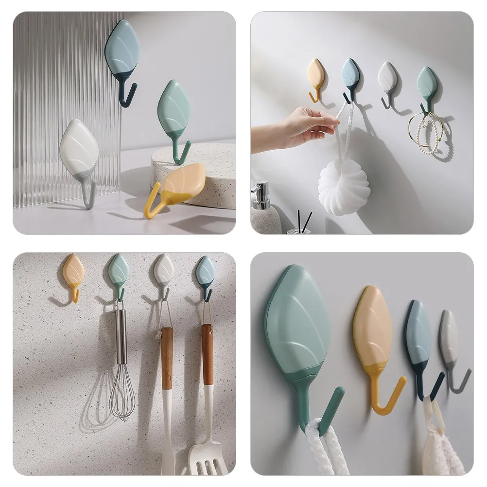 Adhesive Leaf Wall Hooks 8Pcs Decorative Sticky Hangers for Kitchen Bathroom Keys Towels and Doors - view 2