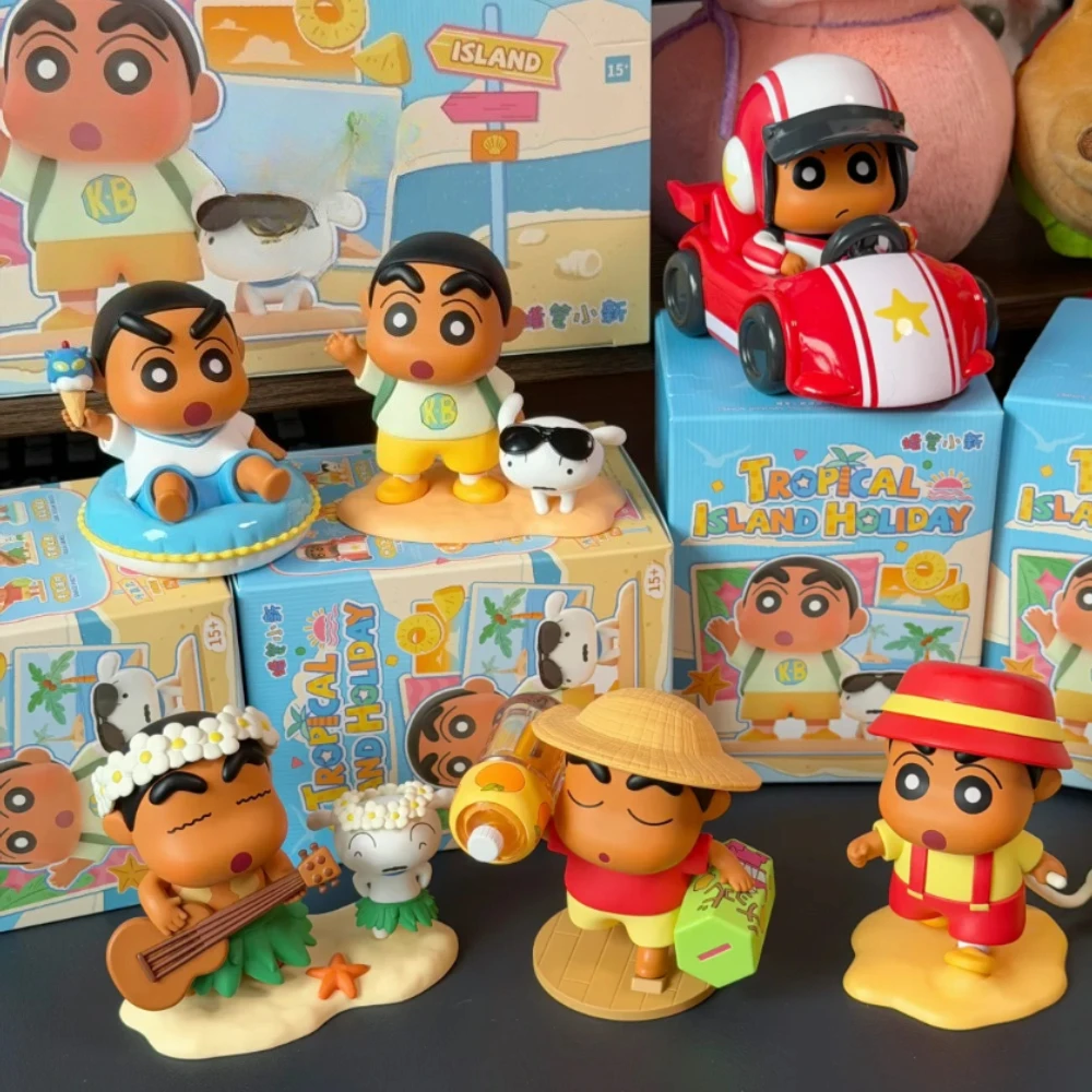 Crayon Shin Chan Tropical Island Holiday Blind Box in Stock Kawaii Mystery Box Ornament Surprise Bag Cute Desktop Anime Doll Toy