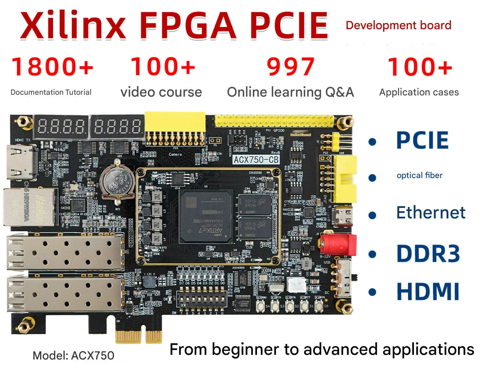 

Плата разработки Xilinx FPGA Artix7 с высокоскоростным интерфейсом PCIE и оптическим волокном XC7A35 ACX750