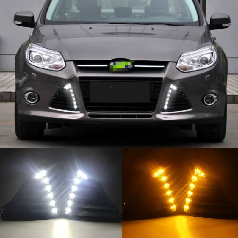 

For Ford Focus 3 MK3 2012~2015 Daytime Running Light for Focus DRL LED Fog Lamp Cover With Yellow Turning Signal Functions