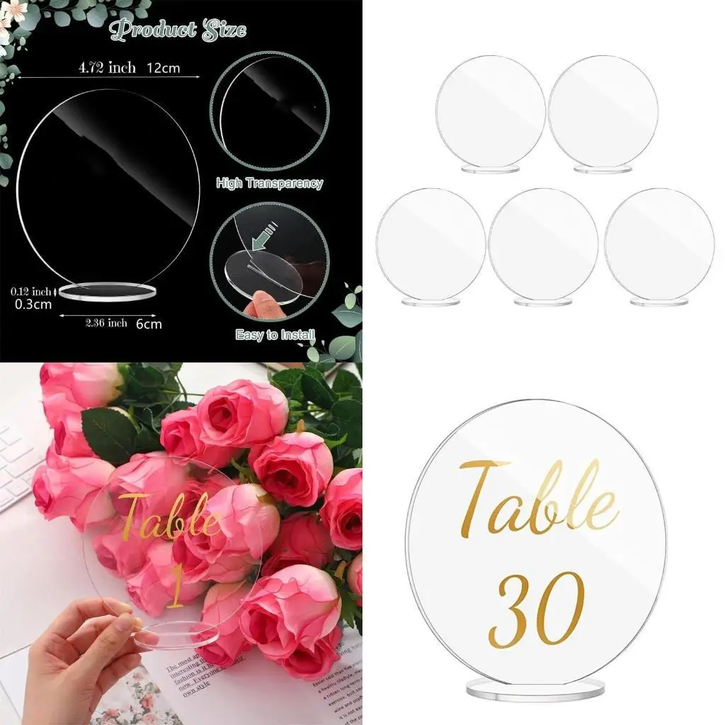 

652F Clear Acrylic Place Cards with Stands (Set of 5) - Stylish Table Markers for Weddings and Celebrations