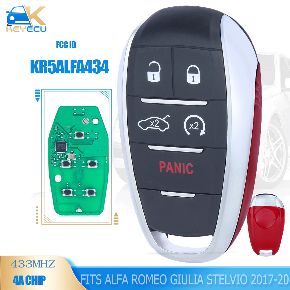 

Пульт дистанционного управления KEYECU Red KR5ALFA434, A2C97635100 433 МГц 4A чип, безключевой смарт-брелок для Alfa Romeo Giulia Stelvio 2017 2018 2019 2020