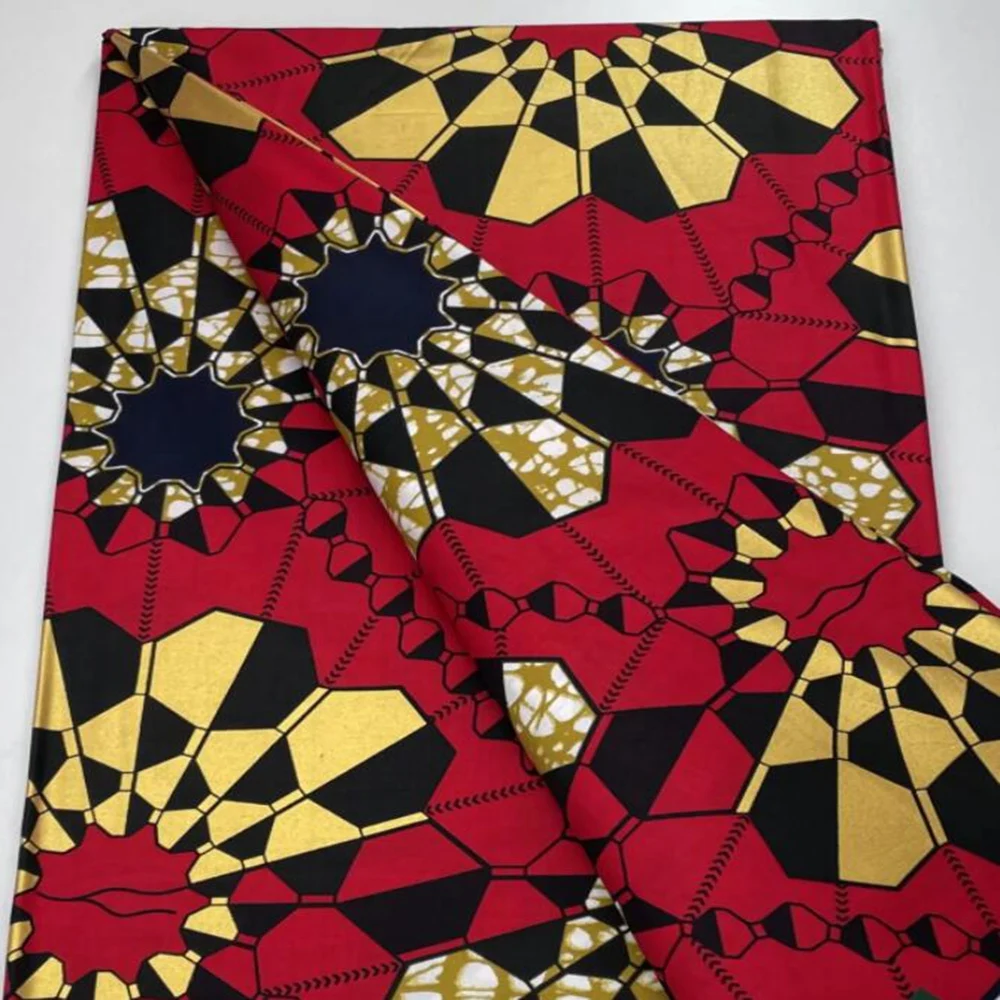 African Real Wax Fabric Pagne Batik Loincloth Tissu Prints Golden Ankara Cheap Print On Sale 6yards For Sew Party Dress