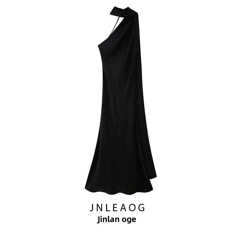 Ele Satin Long Dr Damen Faion Design Ne Hanging Sa Hohe Taille Sommer Casual Svel Polyesterfaser