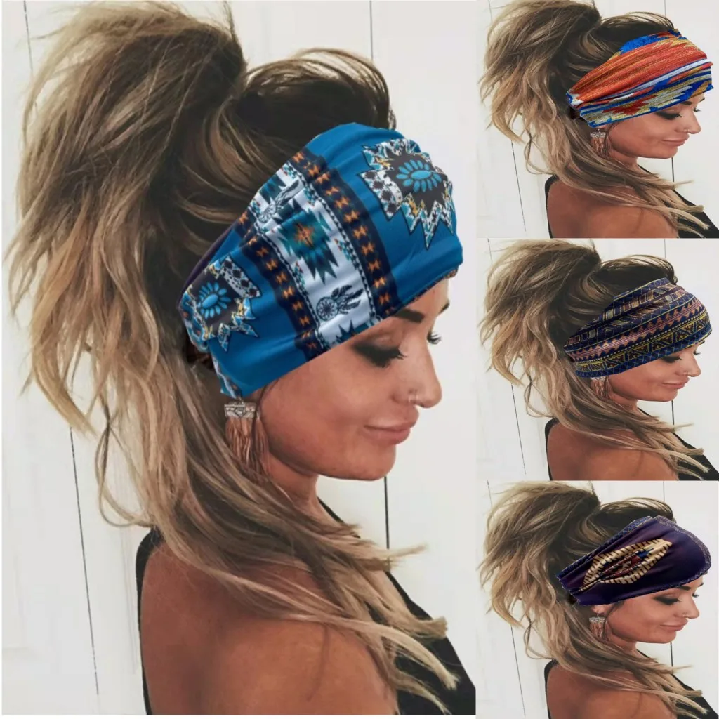 

Women Milk Silk Knit Wide Yoga Headband Printed Sports Headwear