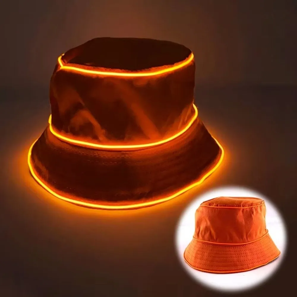 Polyester LED Bucket Hat EL Wire Battery Powered Light Up Hat Costumes Accessory Flashing Modes Flashing Glow Hat
