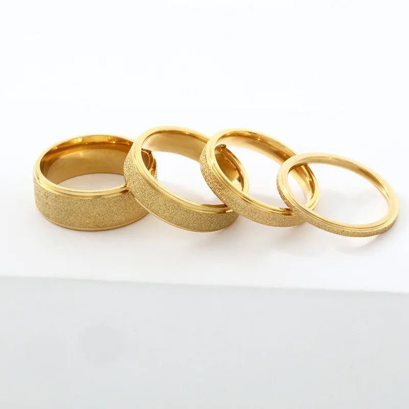 All Size 2/4/6mm Width Frosted Surface Stainless Steel Rings Simple Hip Hop Hippie Gold Color Ring Punk Fashion Jewelry KBR139