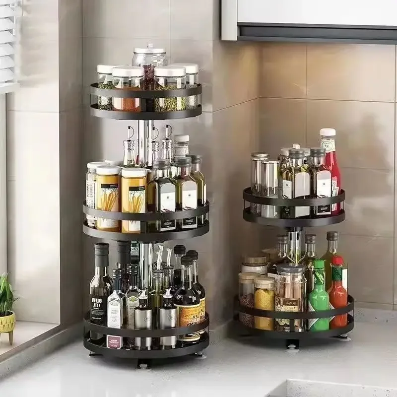 360°Rotation Spice Storage Rack Non-slip Kitchen Storage Tray for Seasonings and Spices Jar Cans Multi-layer Kitchen Accessories