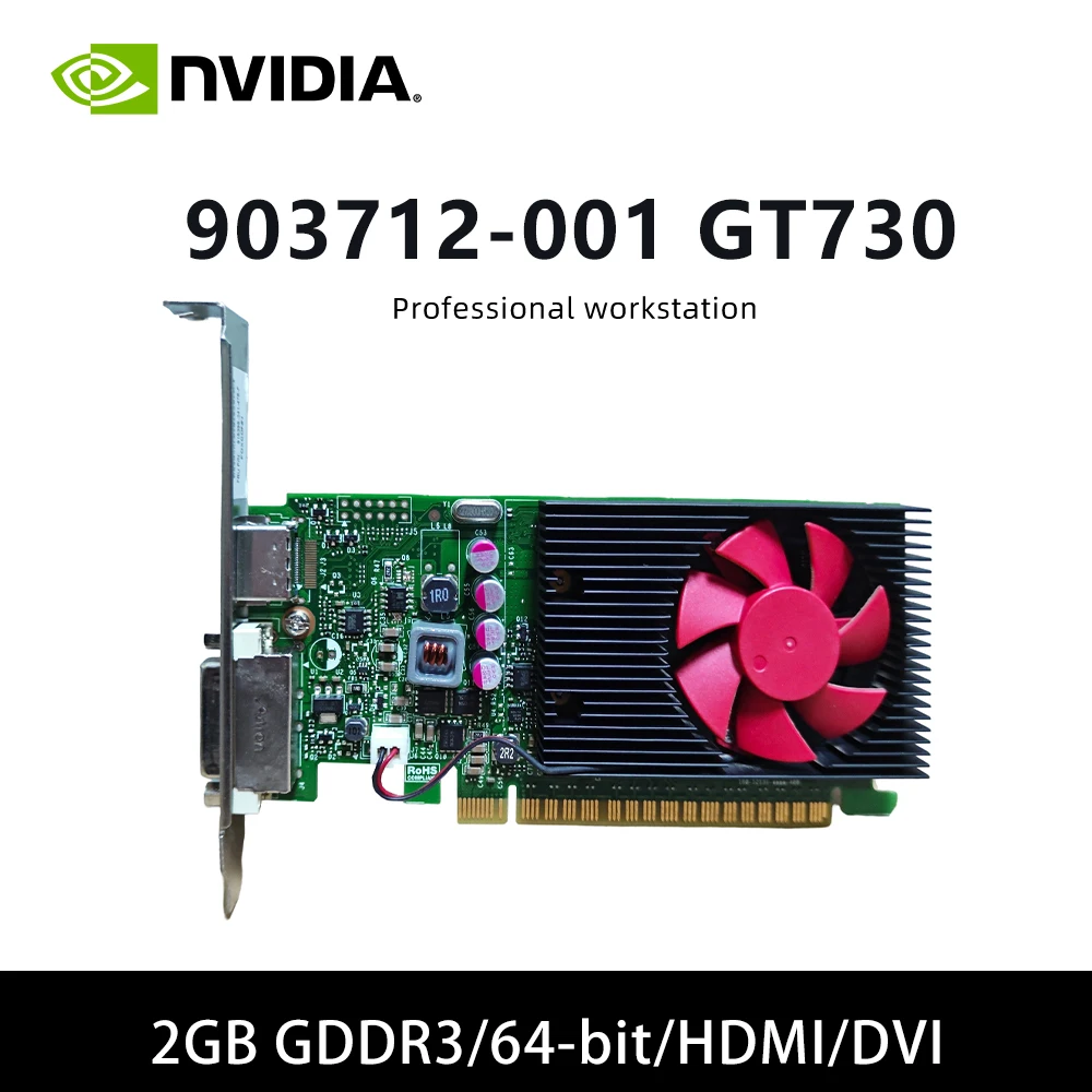 GTX 730 GPU NVIDIA GT 730 2GB GDDR3 Graphics Card 903712-001 Low Profile GPU PCIe 2.0 HDMI DVI Single Fan for Desktop PC Office