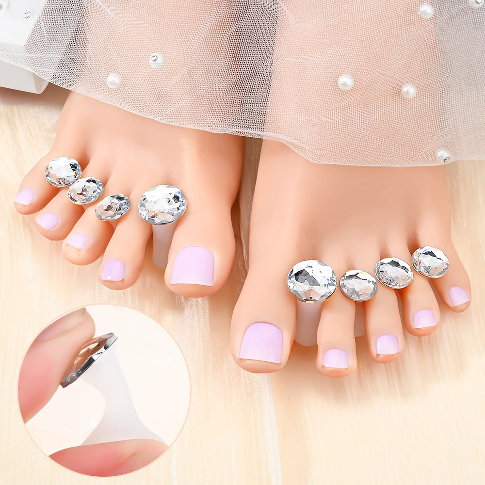 8PCS ดอกไม้สีม่วง Bunny Toe Separators ซิลิโคนเล็บเครื่องมือ Divider รอบ Rhinestone DIY อุปกรณ์แต่งเล็บสําหรับ Salon #