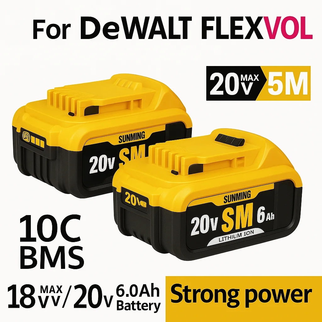 

8.0Ah 20V Lithium-Ion Replacement Batteries for Dewalt Cordless Tools - Compatible with DCB200, DCB205, DCB206 & More