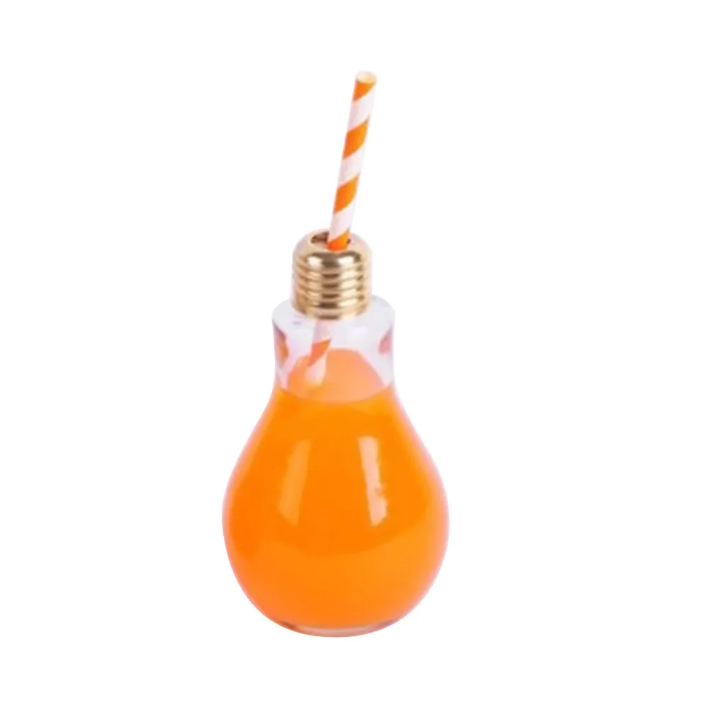 500Ml Light Bulb Glass Bottle Unique Shape Drinking Glass Flat Base Leak Proof Lid Reusable Straw Home Party Bar Decor Vase