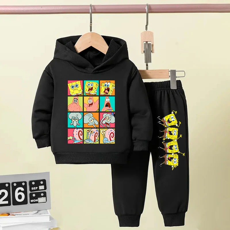 SpongeBob SquarePants kids hoodie suit cartoon sports sweatshirt pants 2-piece suit for boys and girls