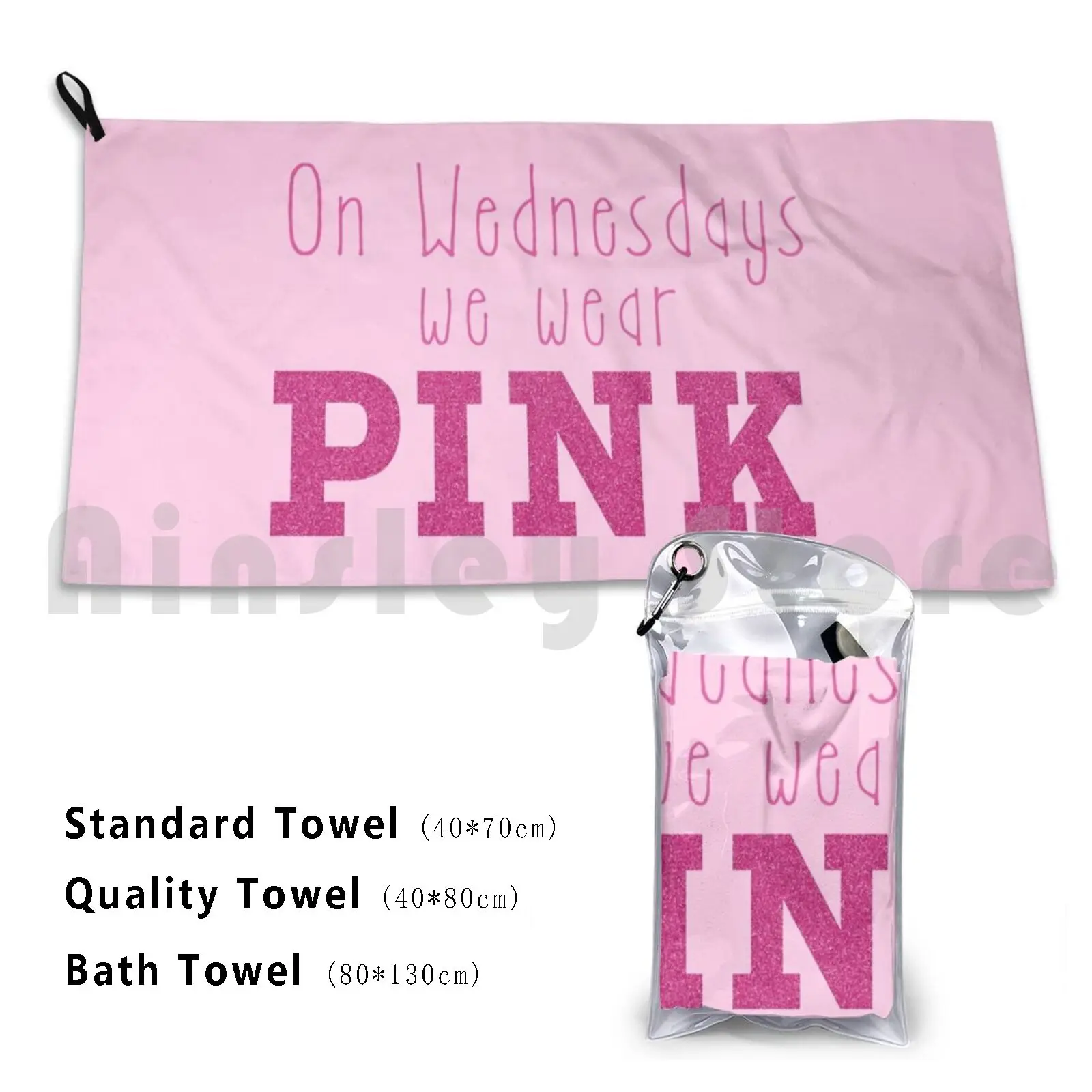 On Wednesdays We Wear Pink Custom Towel Bath Towel Pink Mean Girls Mean Girls Movie Quote Movie Quote