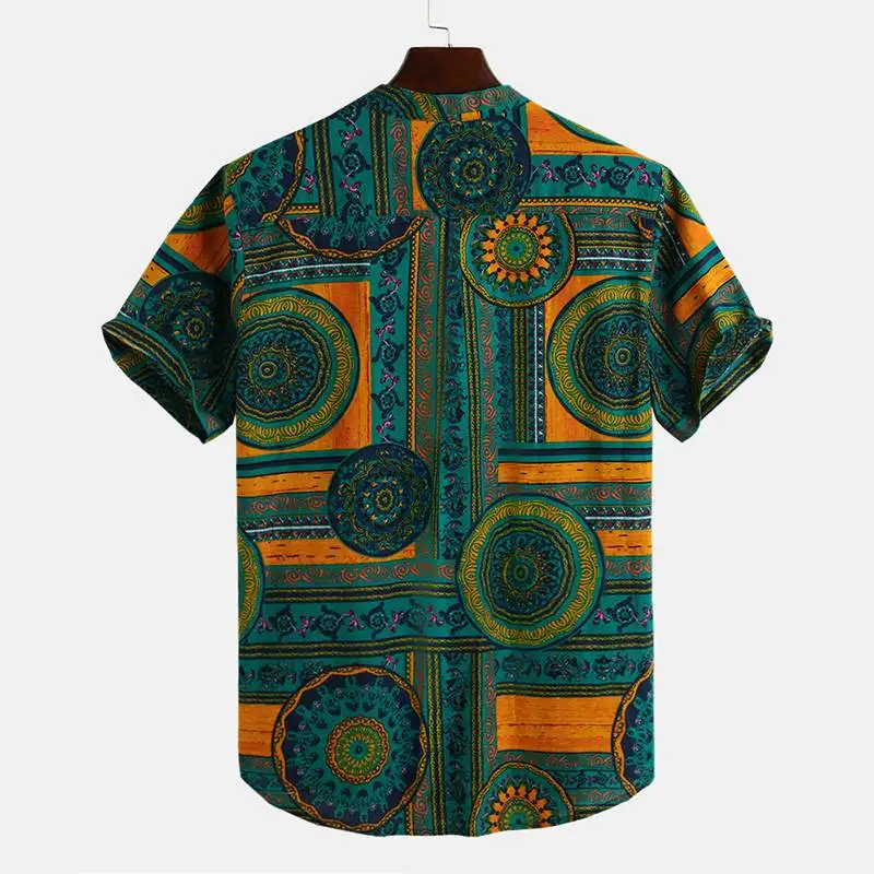 Men Shirt Ethnic Style Print Short Sleeve Stand Collar Camisa Masculina Casual Tops Streetwear Men Hawaiian Shirts 2023 INCERUN