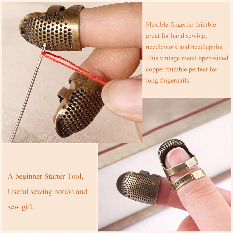 KRABALL Retro Metal Sewing Thimble Ring Kit Leather Fingertip Finger Protector For Stitching Needles Accessories Tools Set