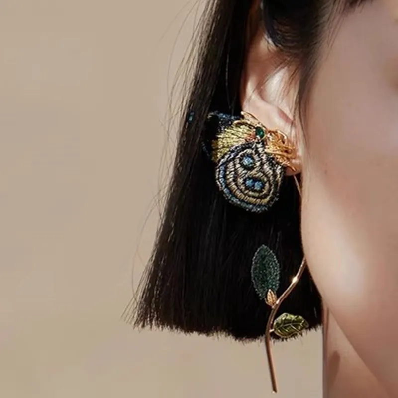 S925 dangle earring Personality Embroidery Colorful Butterflies Exaggerated Stud Earrings For Women Statement Ear Jewelry