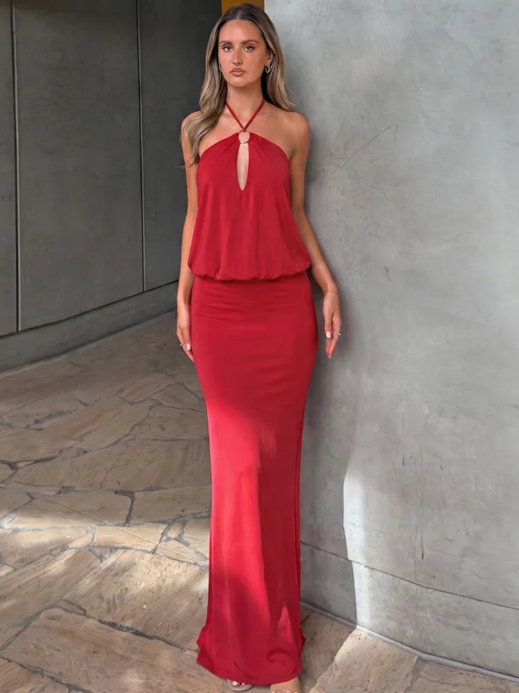 Vestido largo sexy sin mangas con cuello halter y abertura en forma de ojal para mujer, de Mozision, estilo blusón, ajustado al cuerpo, largo hasta el suelo, para fiestas de noche.