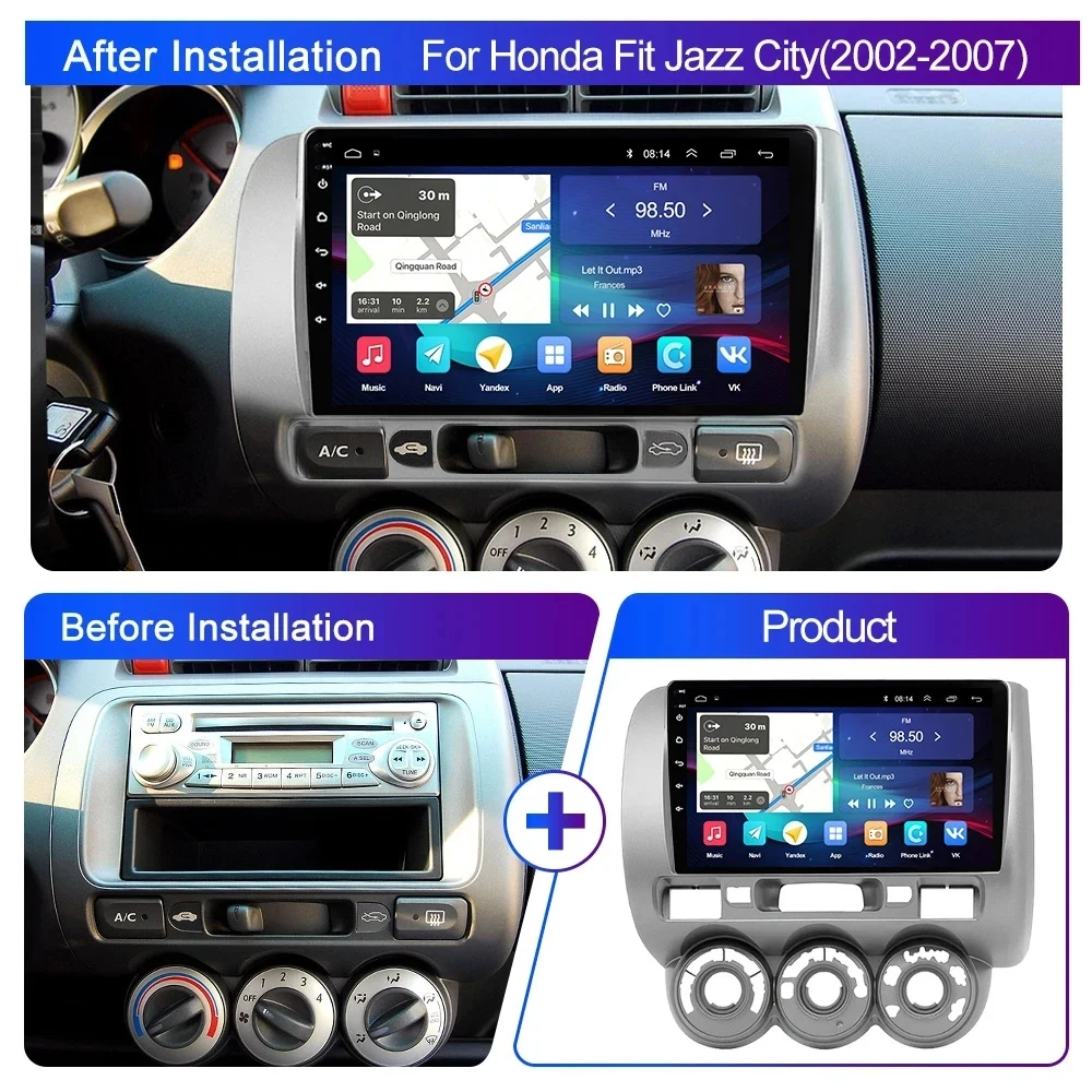 2Din Android wifi DSP Car Stereo Subwoofer for Honda Fit Jazz City 2002-2007 Multimedia Video Player Navigation GPS Head Unit