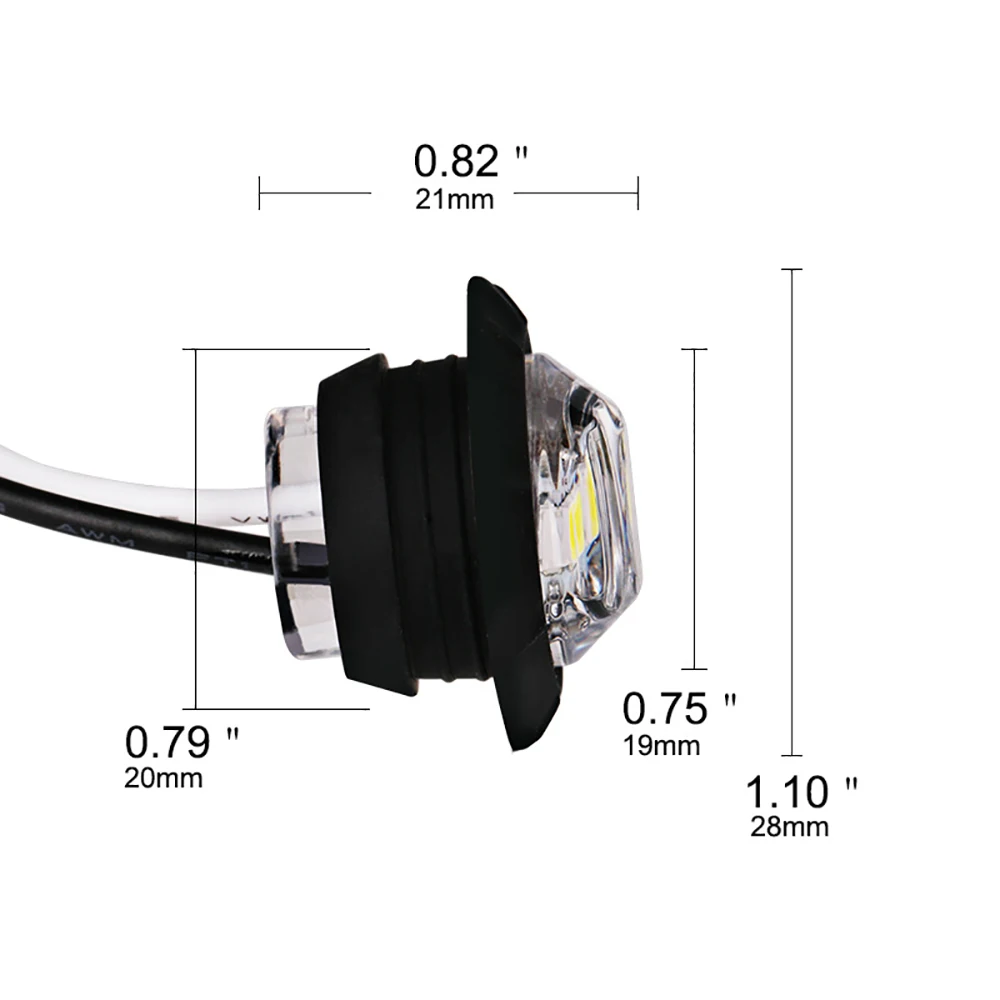 12V-24 V DC Borracha e PC 220 mm / 8,66 polegadas LED Luz de grade lateral redonda para a maioria dos veículos