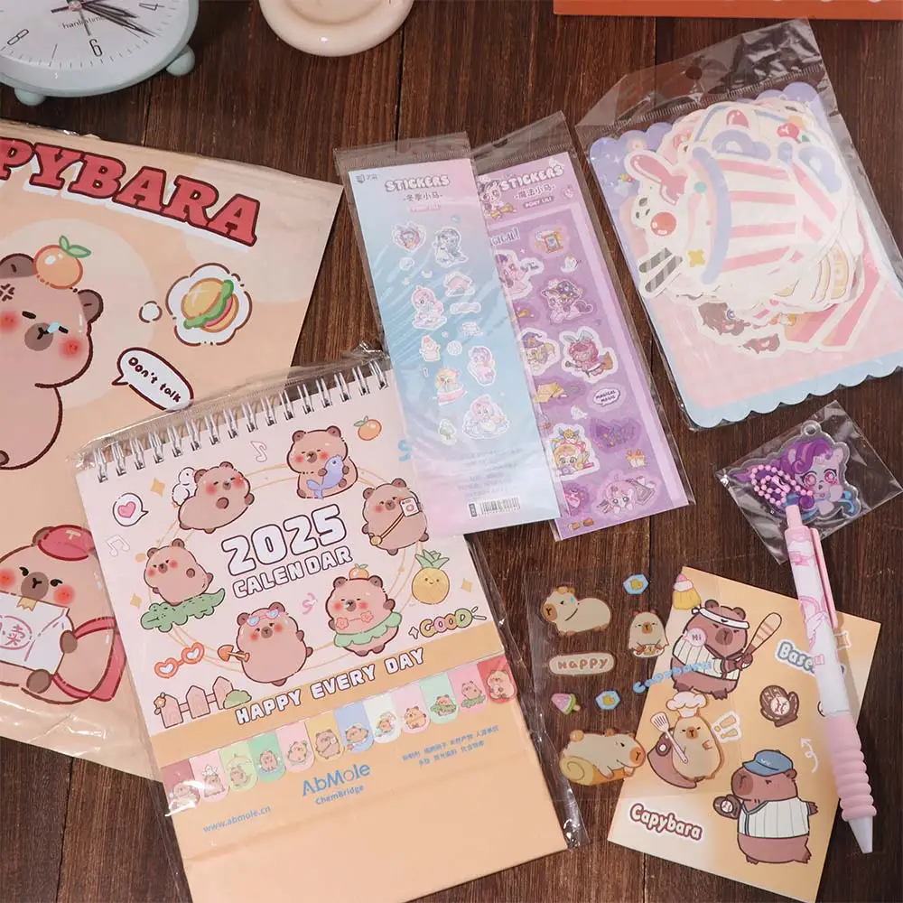 Set Alat Tulis Capybara Multifungsi Stiker Pita Pengikat Penggaris Alat Tulis Kartun Hadiah Keberuntungan Buku Catatan Paket Hadiah Capybara Lucu