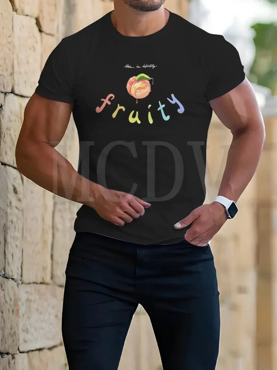 

2023 Summer Men's Printed Casual Crew Neck Short Sleeve T-Shirt The Colorful The Best Fruity Peach Casual 3D Printed T Shirt