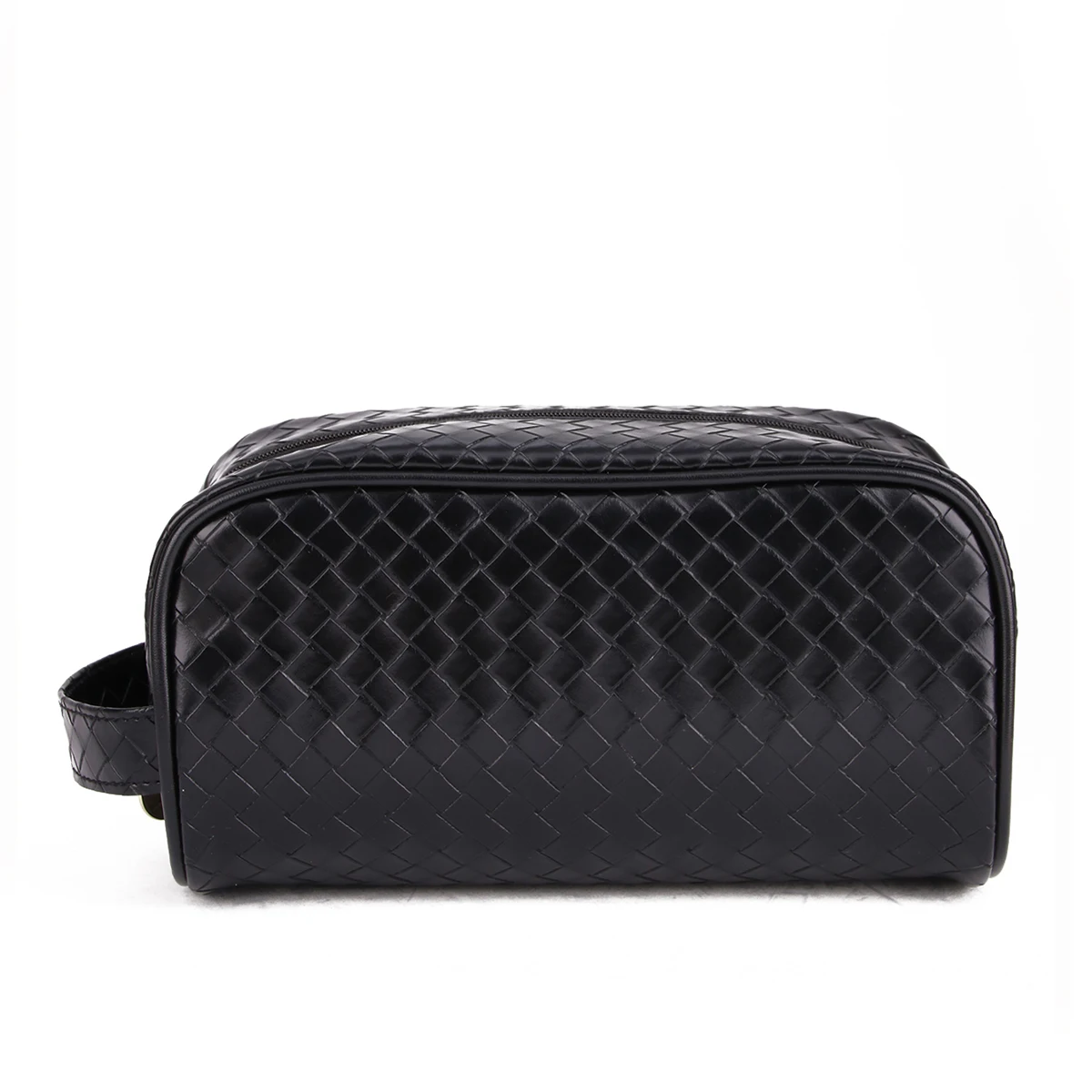 1 PC large-capacity black textured woven cosmetic bag with handle