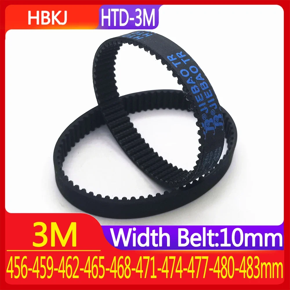 

HBKJ Belt Width: 10mm Closed Belt 3MGT HTD-3M Rubber Belt Length: 456-459-462-465-468-471-474-477-480-483mm