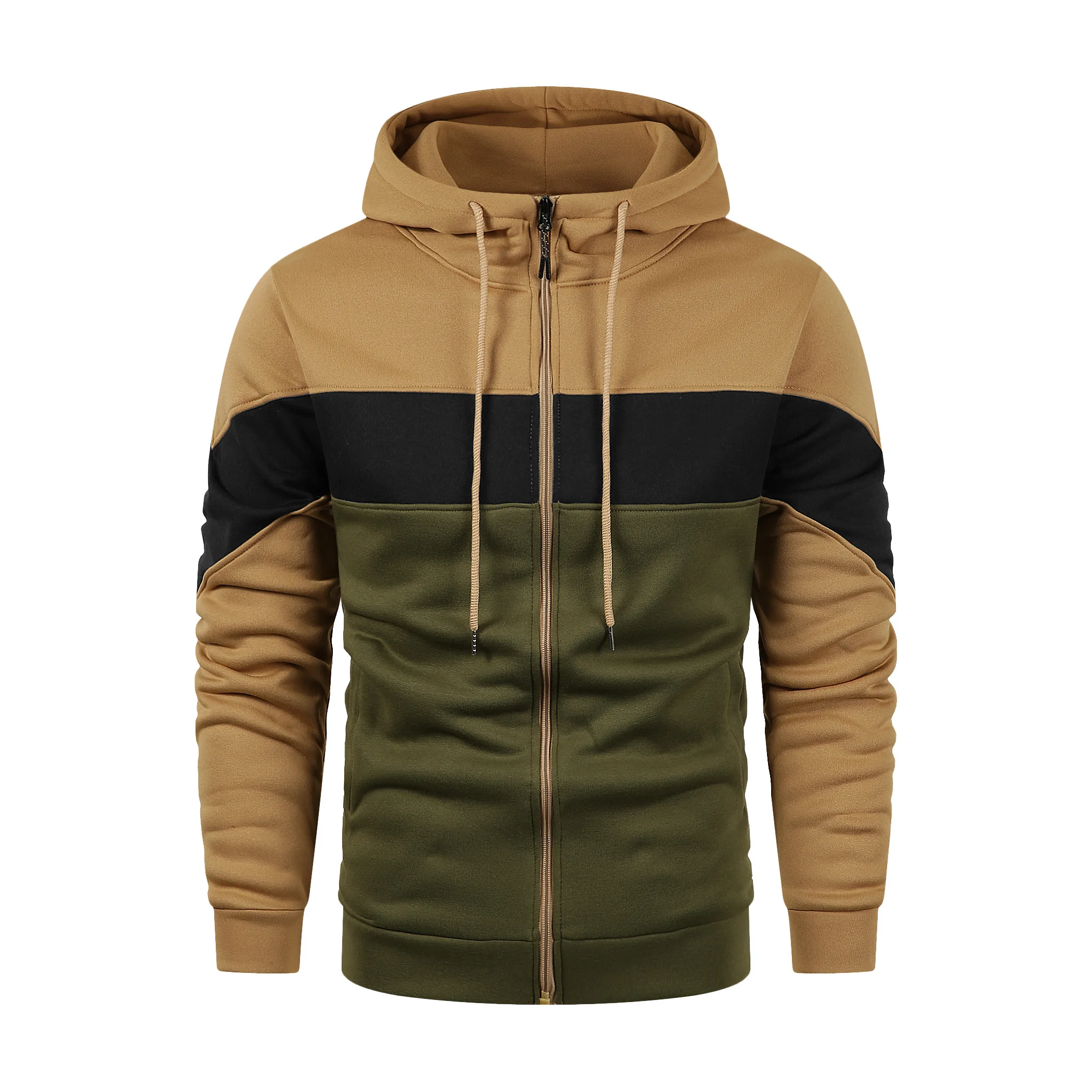 2025 New Men's Patchwork Hoodie Outdoor Casual Sportswear Street Fashion Men's Fleece Thermal Hooded Sweatshirt Fall Winter Coat