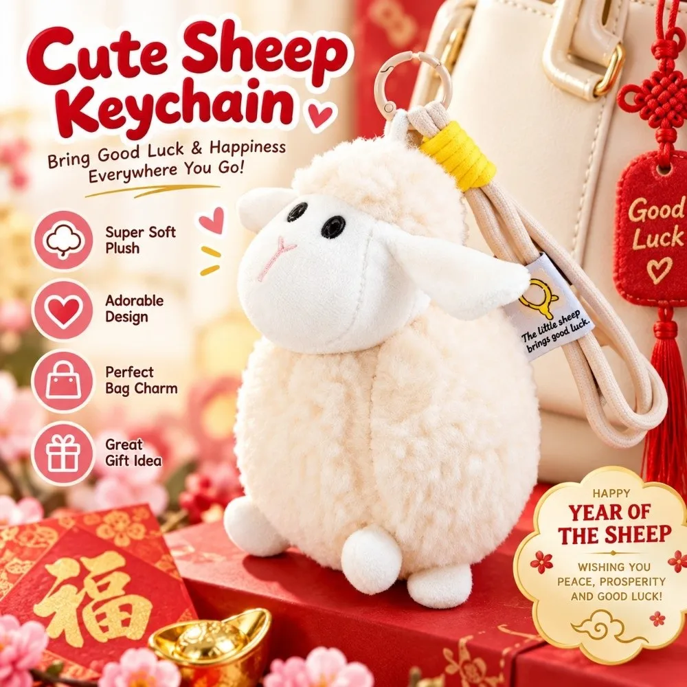 Creative Plush Sheep Toy 12cm Soft Lamb Stuffed Doll Portable Chinese New Year Fluffy Sheep Plush Keychain Backpack Pendant