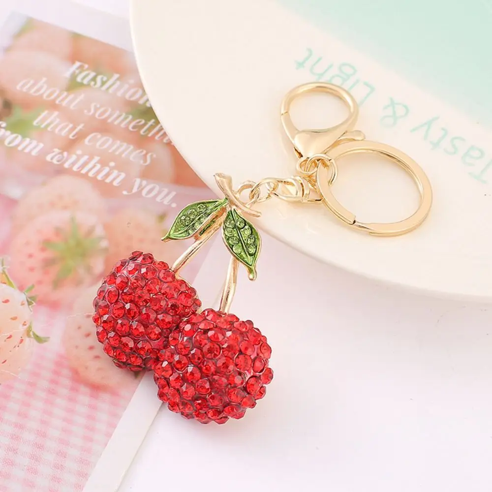 Handbags Accessories Rhinestone Cherry Keychain Durable Sparkling Sparkling Fruit Cherry Bag Charms Bag Accessories Red Color