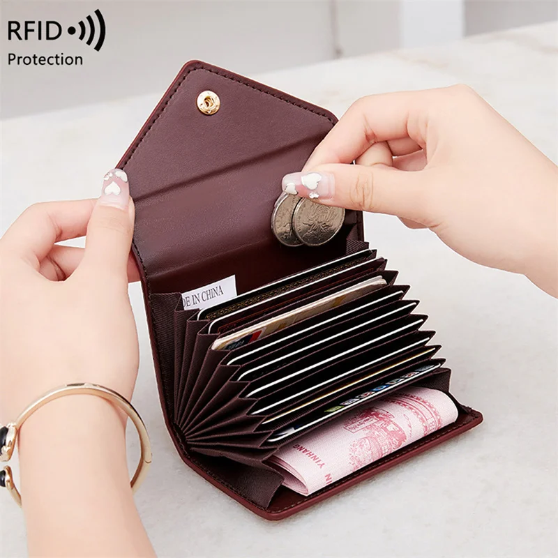 PU Card Holder Multicard Slot Organ Card Bag Litchi Pattern Soft Lightweight Portable Small Card Bag RFID Anti-theft Purse Pouch