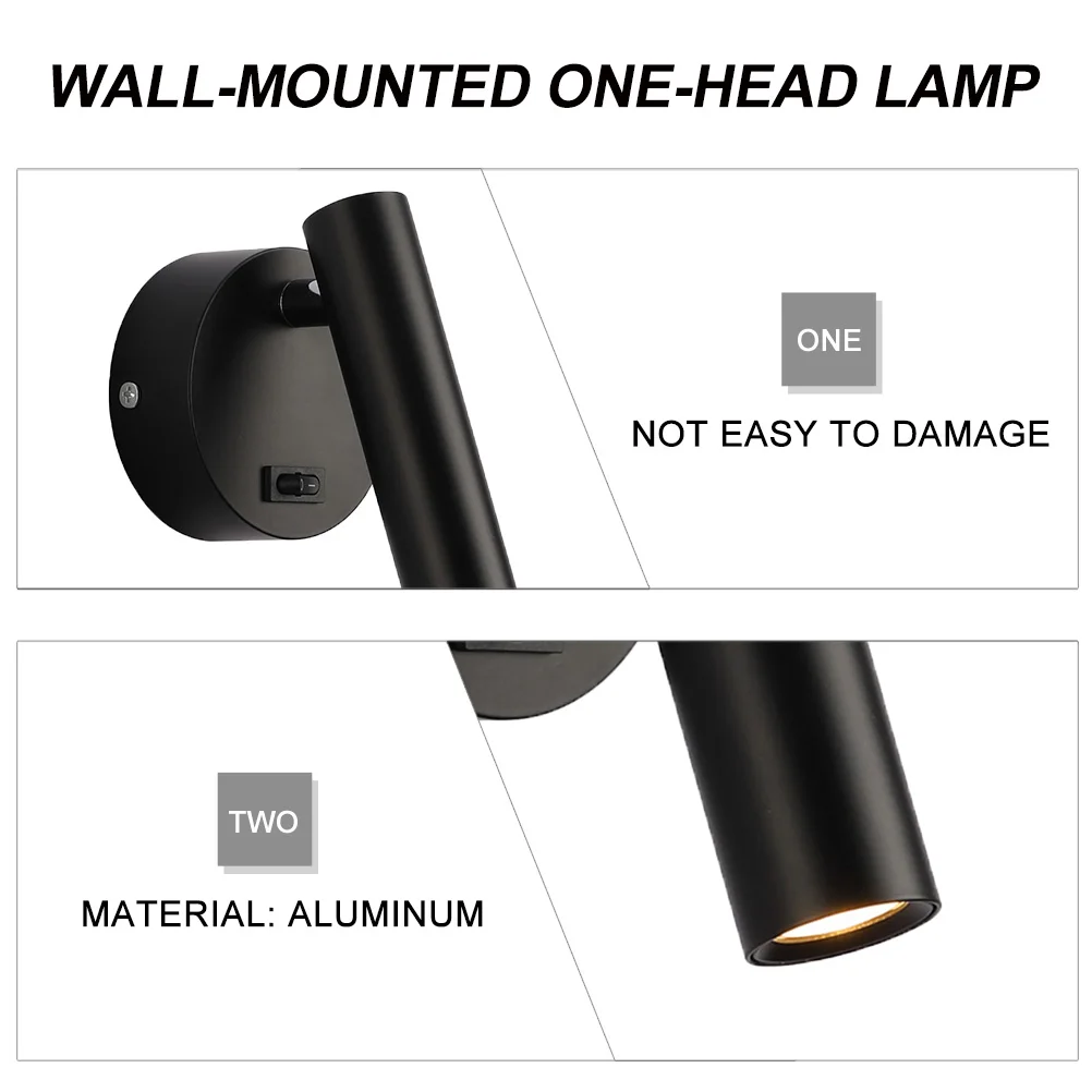

Reading Wall Bedside Lamp Black Child Home Decor LED Eye Protection Study Creative Wall Light Lighting Mini Model