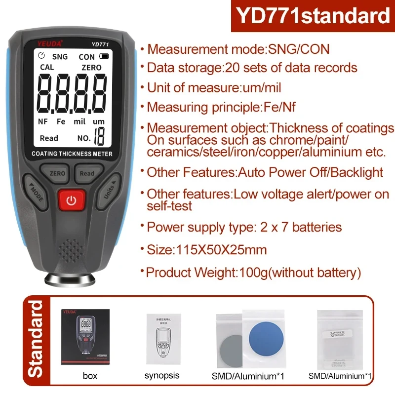 Car Paint Film Automatic Thickness Gauge 0-1300UM Fe & NFe Coating Thickness Tester Manual Automotive Paint Tools YD771