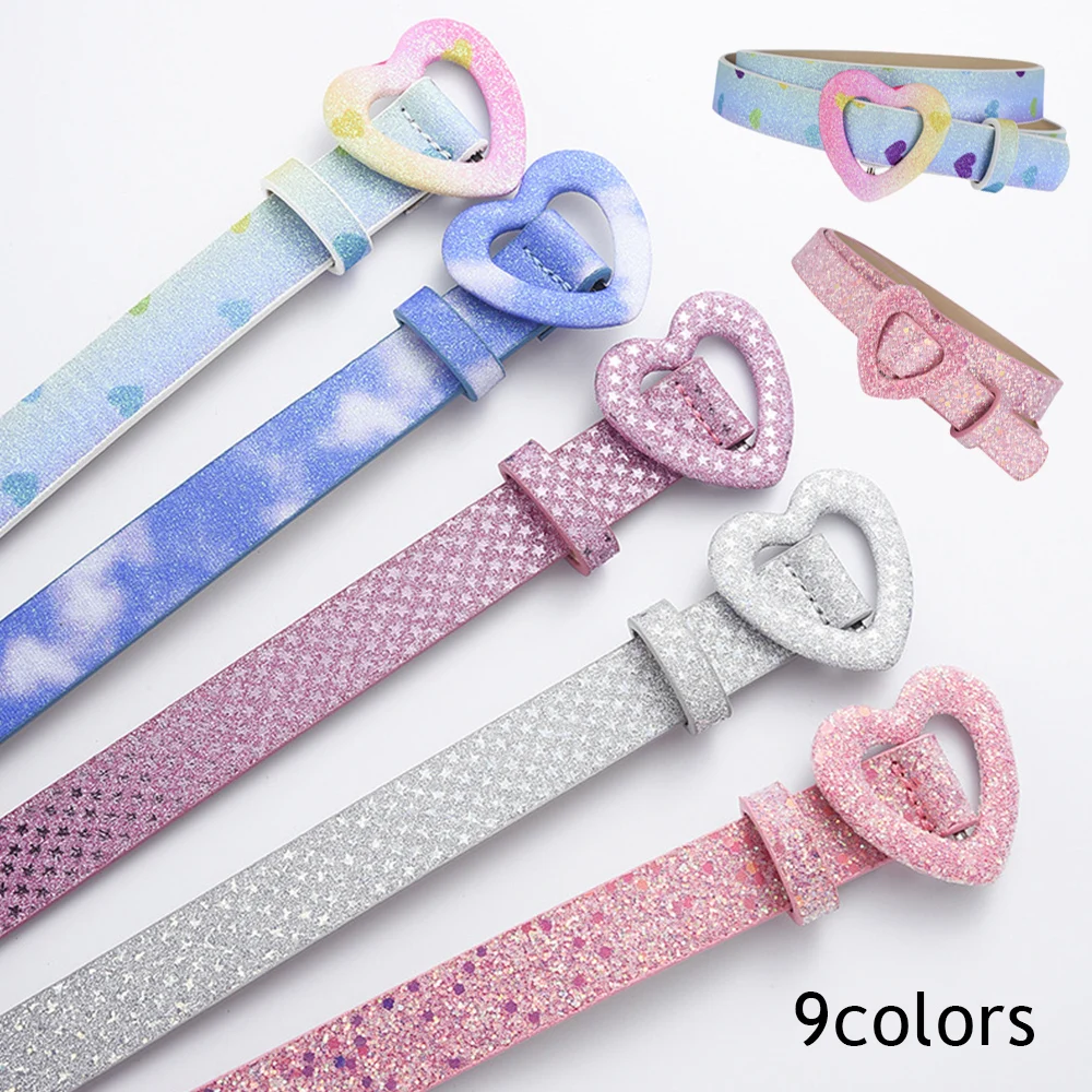 

Children Belt Boys Girls Pu Leather Adjustable Belts Kids Love Heart Eyelet Waist Belt Square Buckle Belts Colorful Waistband