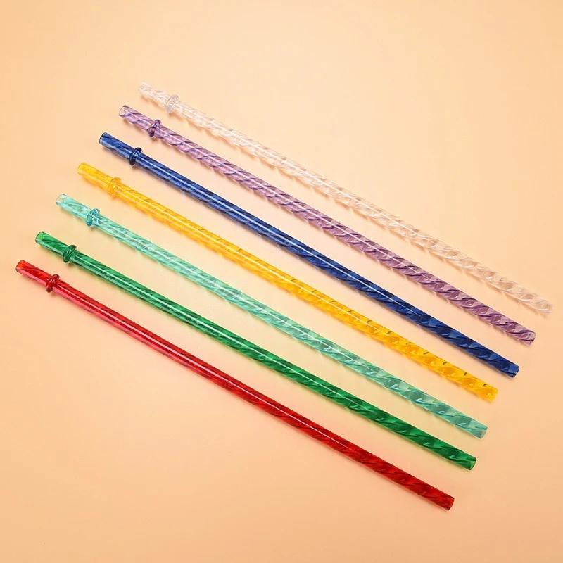 5Pcs Swirl Straws Reusable 24cm Long Hard Plastic Shiny Crystal Tumbler Replacement Drinking Straws With Cleaning Brush