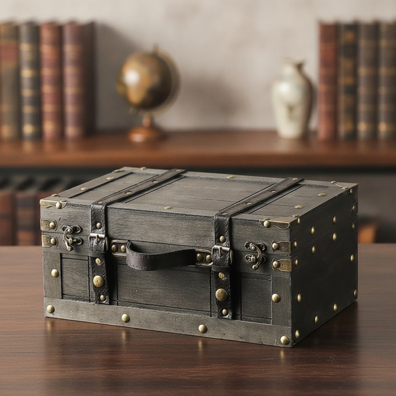 Storage Trunk with Handle Antique-Style Storage Trunk Wooden Chest Farmhouse Decorative Chest Retro for Photographers view 6