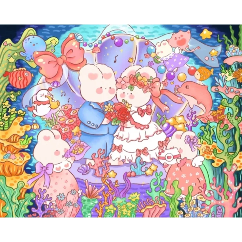 9ct 70x100cm Rabbit's Wedding Embroidery DIY Chinese Style Printed Kits Cross Stitch Needlework Set Home Decor Crafts