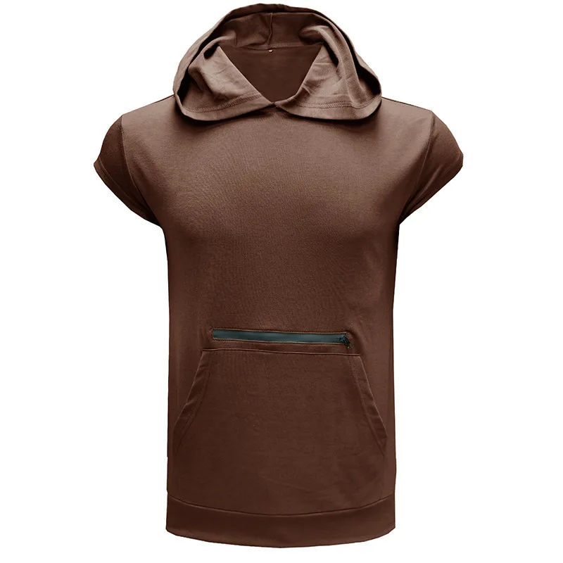 

Summer New Men's Casual Sleeveless Hooded Sports Fitness Outdoor Vest American Zipper Trend Men's Hoodie