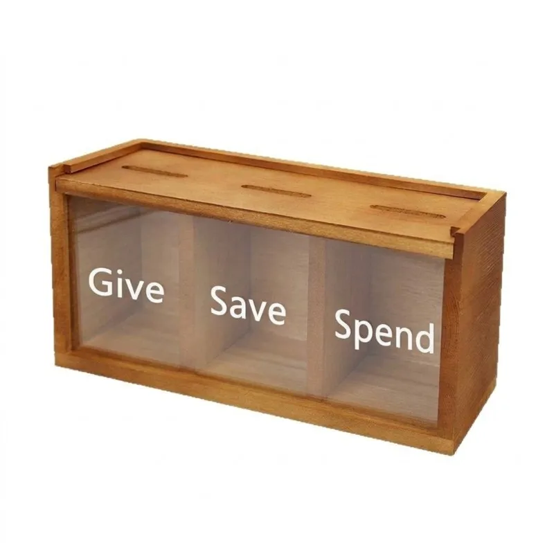 ABDJ-Large Capacity Saving Money Jar Wall-Mount Design 3 Compartments Wooden Money Saving Box Reusable Decorative Money