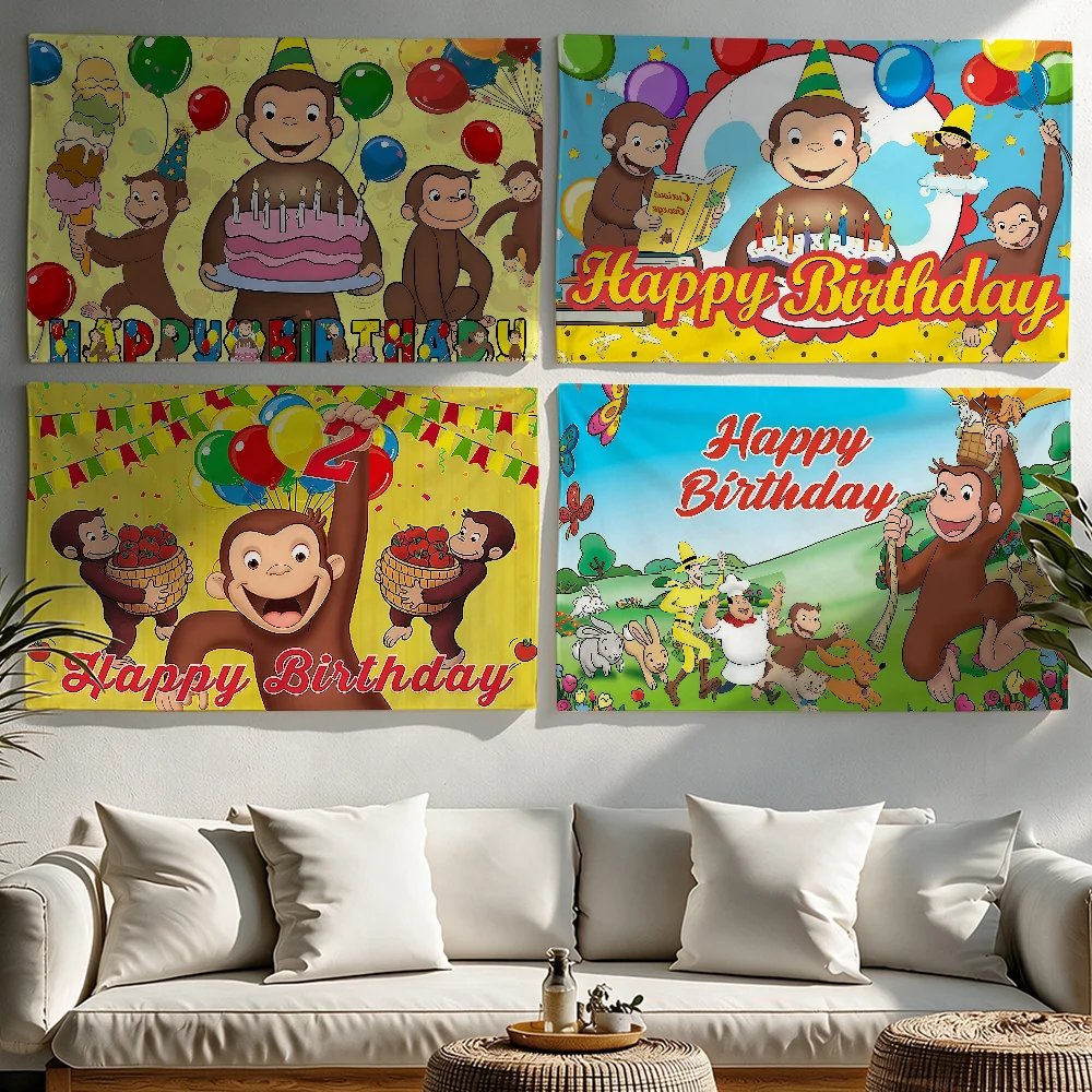 C-Curious George Monkey Cartoon flag Tapestries Outdoor Parties Bedrooms Living Rooms Dorm Rooms Wall Decor Banners Gifts