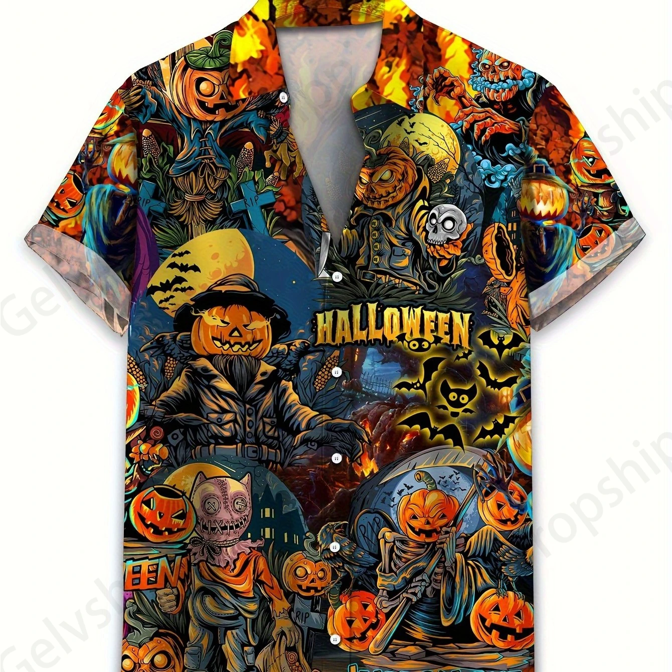 

Halloween Zombie Print Beach Shirts Men Women Fashion Short Sleeve Hawaiian Shirt Plus Size Blouse Unisex Hawaiian Shirt Party