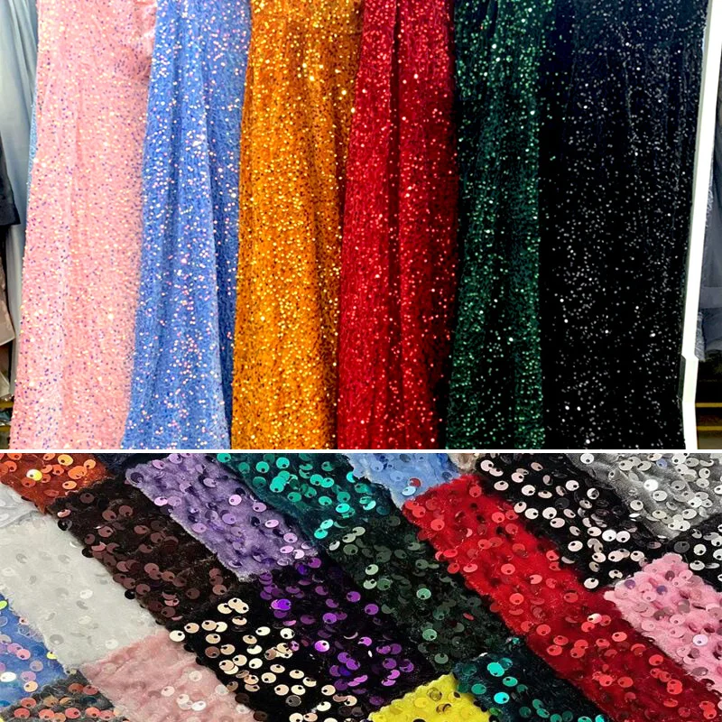 New Velvet Sequin Fabric for Evening Prom Dress Shining Reflective Wedding Decoration Clothes Material Party Special Events