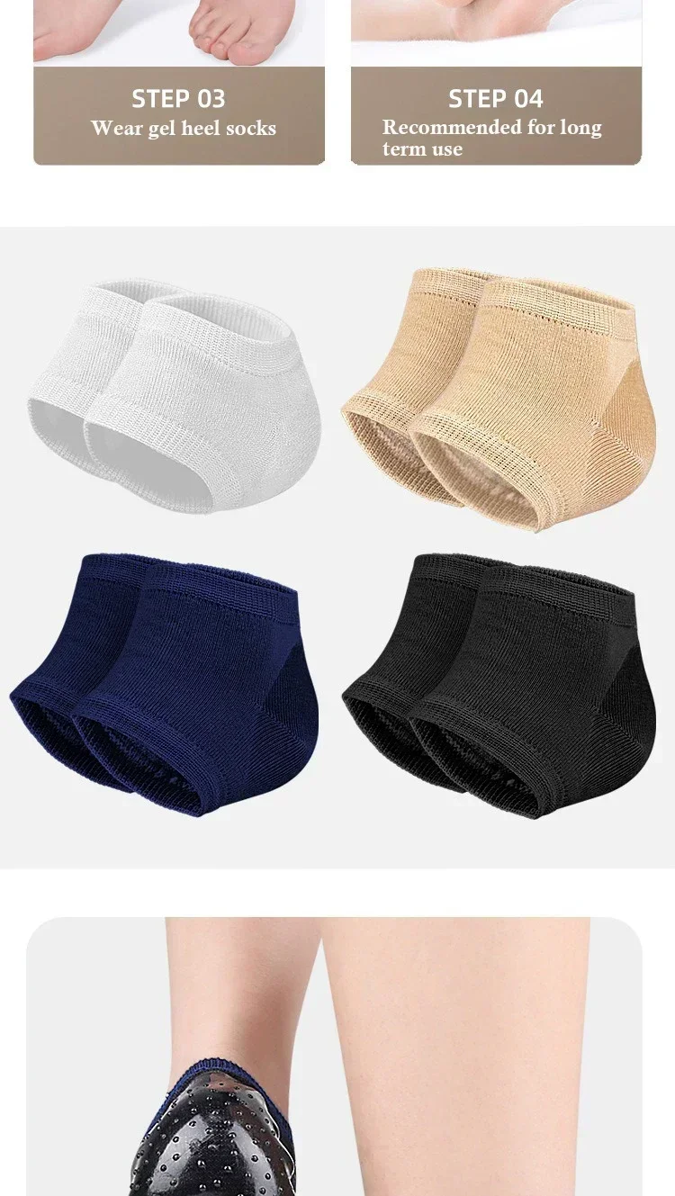 1 Paar Gel-Fersenabdeckungen, Fersenpolster, Fersenmuscheln, Kissen, Fußpflege, Reparatur der Haut, feuchtigkeitsspendend, Anti-Trocken-Riss, halbe Yard-Socken – Detail 9